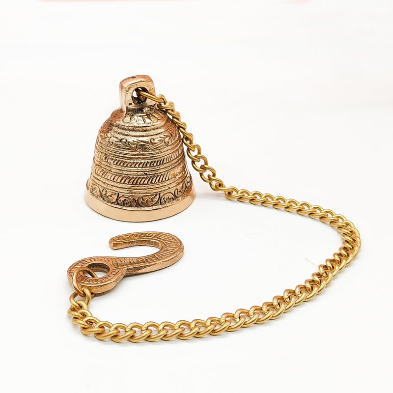 DOKCHAN Brass Decorative Hanging Bells for Home Decoration (Set of 1, Pure Brass, 2.9 X 2.9 X 2.5 Inch, 421 Gram) | Decorative Items Bell for Mandir Bell for Pooja Room (Chain Size 11.4 Inch) - Image 3