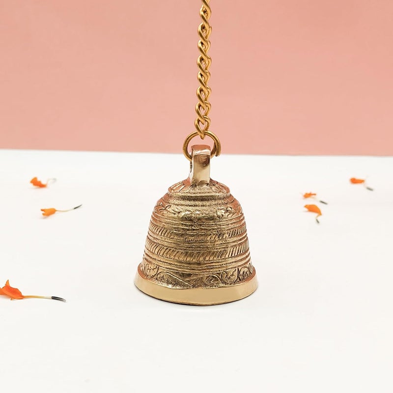 DOKCHAN Brass Decorative Hanging Bells for Home Decoration (Set of 1, Pure Brass, 2.9 X 2.9 X 2.5 Inch, 421 Gram) | Decorative Items Bell for Mandir Bell for Pooja Room (Chain Size 11.4 Inch) - Image 5