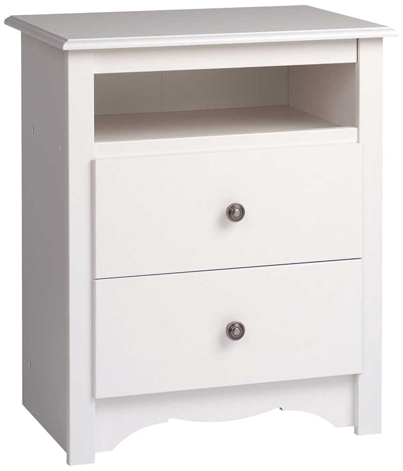 Prepac Sonoma 2 Drawer Nightstand Elegant Bedroom Furniture Bedside Table with Open Shelf 2325W x 16D x 28H White