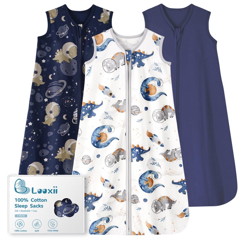 Looxii Baby Sleep Sack 0.5 TOG, 100% Cotton 3 Pack Wearable Blanket Baby Sleep Bag for Newborn Infant, 2-Way Zipper Lightweight Toddler Sleeping Sack 12-18 Months - Image 1