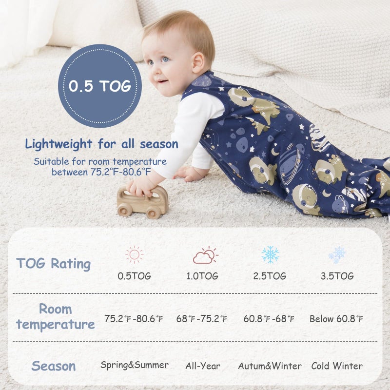Looxii Baby Sleep Sack 0.5 TOG, 100% Cotton 3 Pack Wearable Blanket Baby Sleep Bag for Newborn Infant, 2-Way Zipper Lightweight Toddler Sleeping Sack 12-18 Months - Image 5