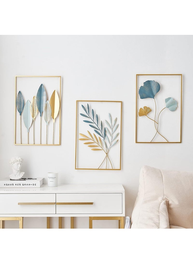 FASHION HOME Home Decor Wall Metal Leaf 3D Iron Art Wall Sculptures Hanging Decorations Hollowed-out Picture with Gold Frame  - Image 2
