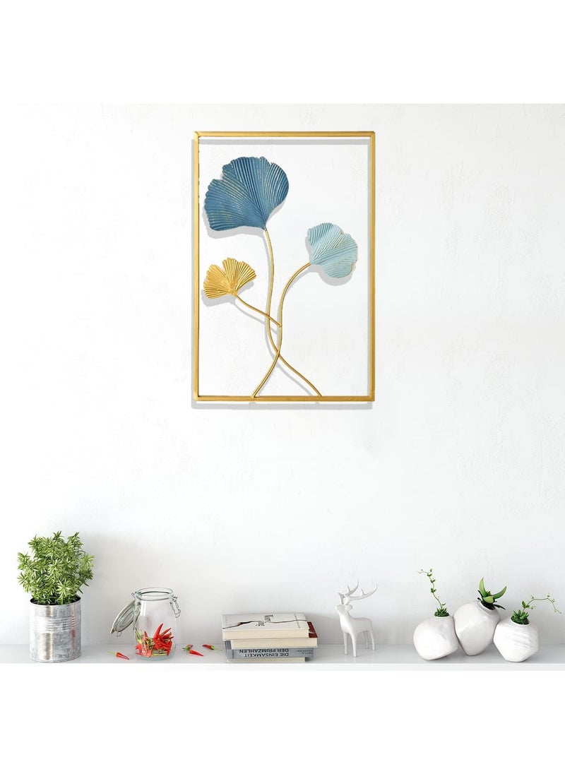 FASHION HOME Home Decor Wall Metal Leaf 3D Iron Art Wall Sculptures Hanging Decorations Hollowed-out Picture with Gold Frame  - Image 3