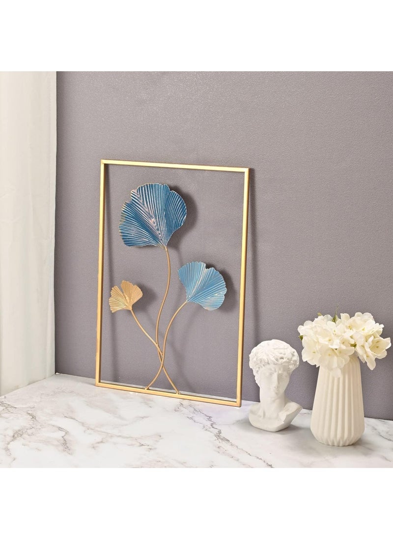 FASHION HOME Home Decor Wall Metal Leaf 3D Iron Art Wall Sculptures Hanging Decorations Hollowed-out Picture with Gold Frame  - Image 1
