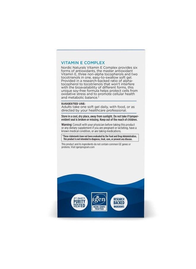 NORDIC NATURALS - Vitamin E Complex Unflavored 30 Soft Gels 6 Forms Of Vitamin E For Antioxidant Support Cellular Protection Nongmo 30 Servings - Image 1