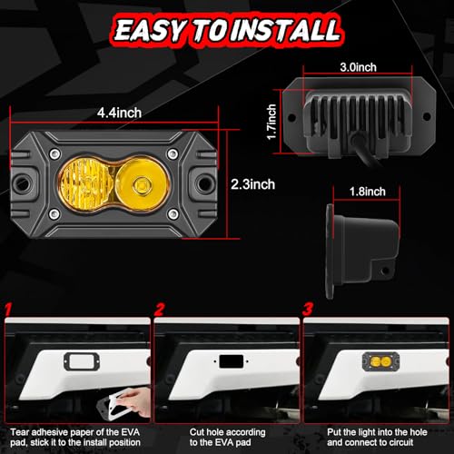 Auto Power Plus Flush Mount LED Pod Lights Yellow Driving Fog Lights 2PCS 40W Amber LED Pods Off Road Bumper Light Bar Backup Light Cube for Truck Pickup ATV UTV Boat 4x4 - Image 2