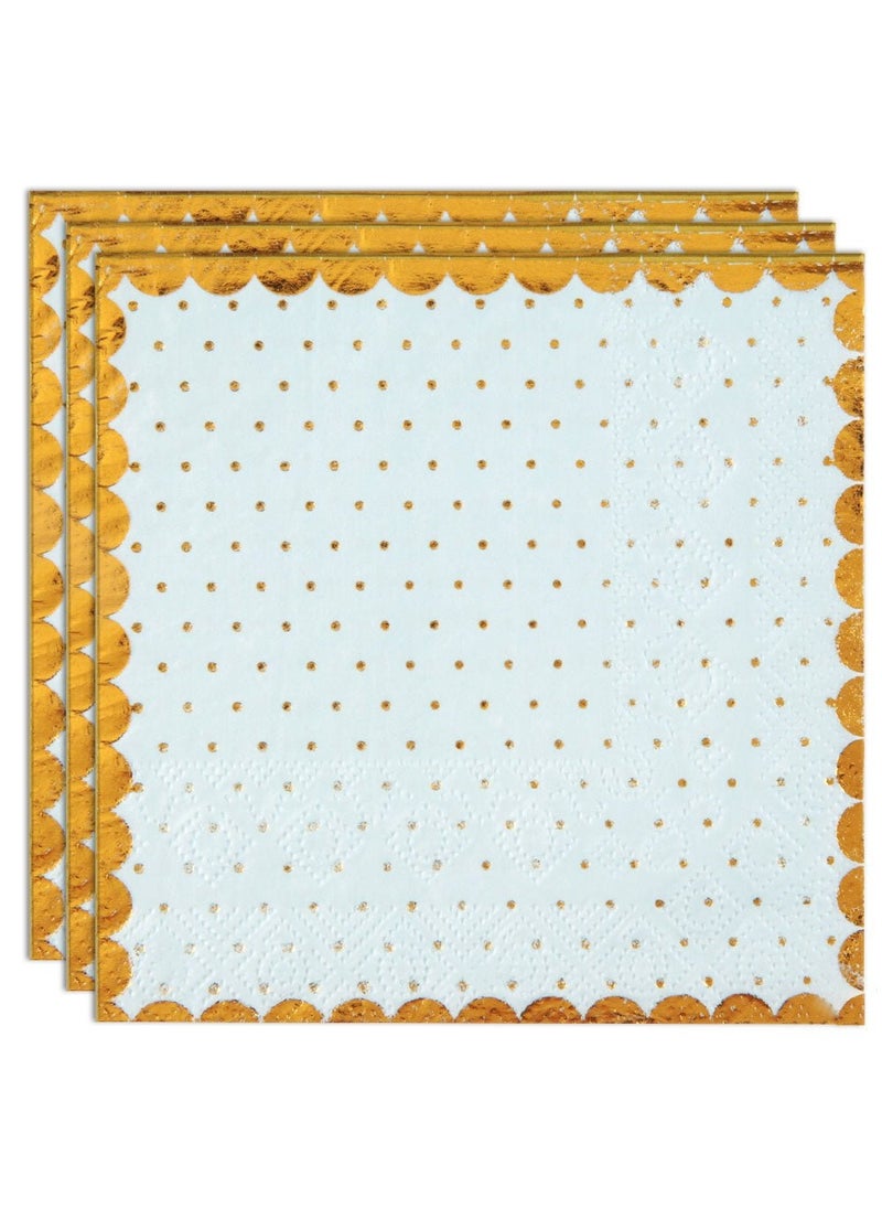 SANTEX Golden Dots Disposable Napkins Light Blue Gold 25cm 20-Pack - Image 1