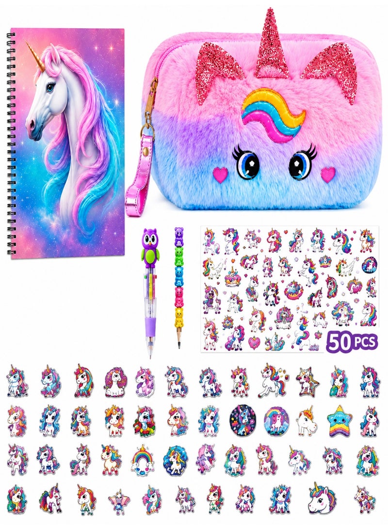 Unicorn Stationery Gift Set for Girls, Back to School School Supplies Kit with Unicorn Notebook, Pencil Case, Multi-Color Pen, Stickers & Cute Stationery Accessories, Unicorn Gift Bundle for Kids - Image 1