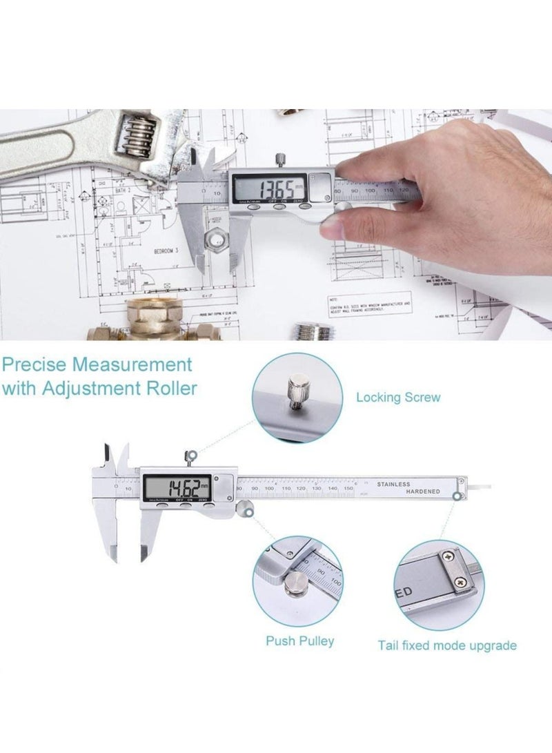 Digital Caliper IP54 Waterproof Stainless Steel Caliper Measuring Tool Vernier Caliper with Huge LCD Screen Auto Off Feature Inch and Millimeter Conversion 6 Inch 150 mm  - Image 2