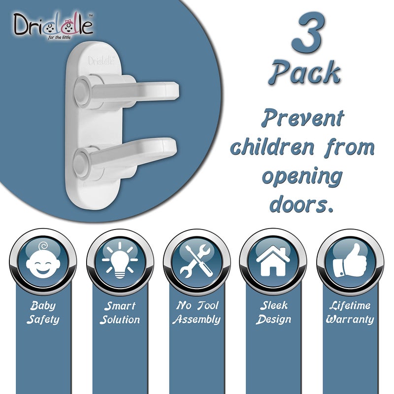 Driddle 3 Pack - Door Lever Baby Safety Lock - Baby Proofing - Prevent Little Kids from Opening Doors with A Child Proof Door Handle Lock - 3M Adhesive - Driddle - Image 3
