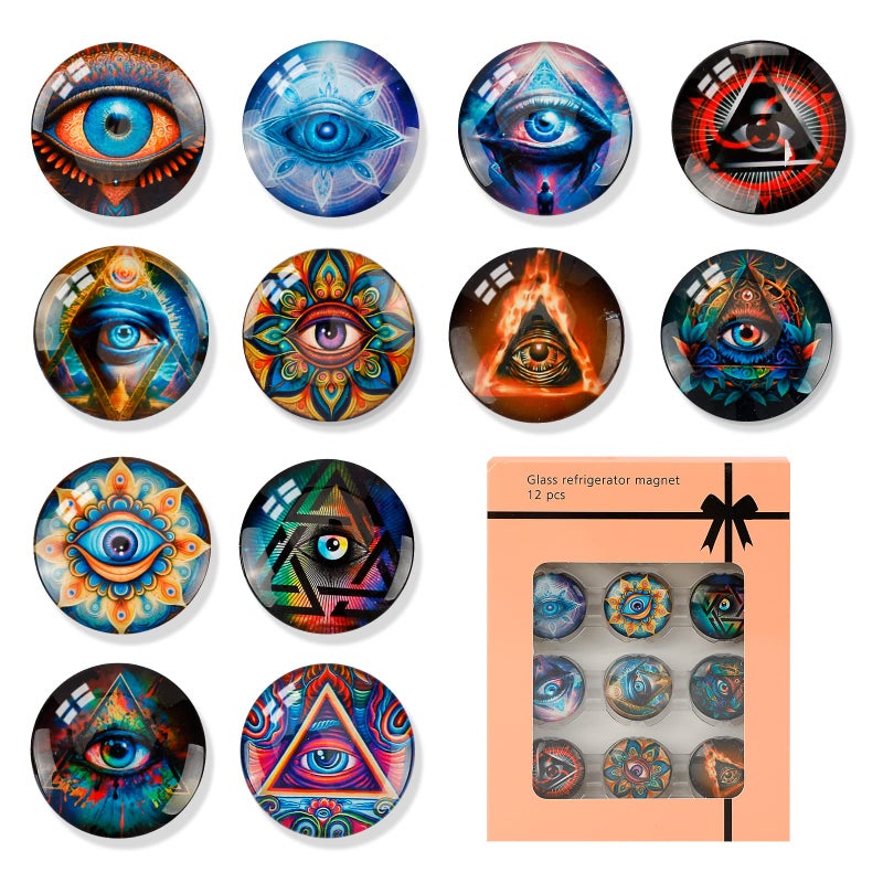 12Pcs Evil Eye Refrigerator Magnets Decorative Fridge Magnetic Crystal Glass Stickers Colorful Teacher Education Supply for Dry Erase Whiteboard Fridge Office