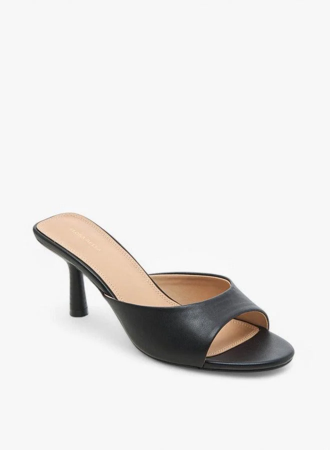 Solid Slip-On Sandals with Flared Heel