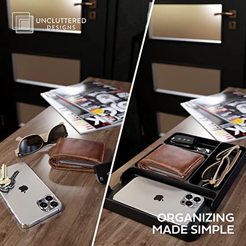 Uncluttered Designs Pocket Deck Valet Tray (Black) for Men. Everyday Carry EDC Caddy Bamboo Organizer. Perfect for Night Stand, Bedside, Dresser, Desk, Office, Bedroom. with Phone Charger. Storage Slots for Wallet, Keys - Image 5
