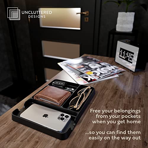 Uncluttered Designs Pocket Deck Valet Tray (Black) for Men. Everyday Carry EDC Caddy Bamboo Organizer. Perfect for Night Stand, Bedside, Dresser, Desk, Office, Bedroom. with Phone Charger. Storage Slots for Wallet, Keys - Image 2