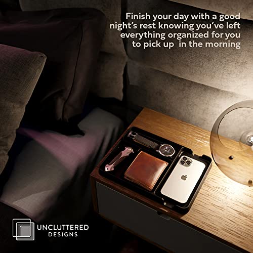 Uncluttered Designs Pocket Deck Valet Tray (Black) for Men. Everyday Carry EDC Caddy Bamboo Organizer. Perfect for Night Stand, Bedside, Dresser, Desk, Office, Bedroom. with Phone Charger. Storage Slots for Wallet, Keys - Image 3