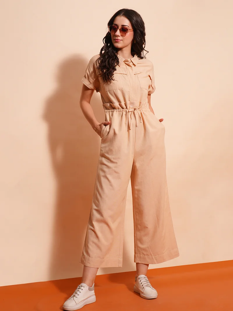 جلو باص Women Linen Basic Jumpsuit