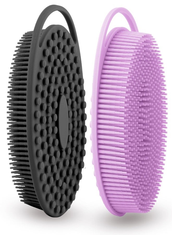 tuzuxcux Silicone Body Scrubber 2 Pcs Silicone Loofah Exfoliating Body Scrubber for Men Women Soft Silicones Shower Scrubbers Double Sided Silicones Bath Bodys Brush for All Skin Lather Well, Black and Purple - Image 1