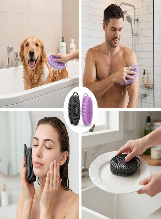 tuzuxcux Silicone Body Scrubber 2 Pcs Silicone Loofah Exfoliating Body Scrubber for Men Women Soft Silicones Shower Scrubbers Double Sided Silicones Bath Bodys Brush for All Skin Lather Well, Black and Purple - Image 5