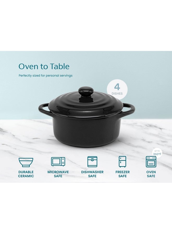 Kook Ceramic Mini Cocotte Set, Small Casserole Dishes with Lids and Handles, Individual Baking Ramekins, Oven, Microwave & Dishwasher Safe, Stoneware, 12 oz, Set of 4 (Black) - Image 5