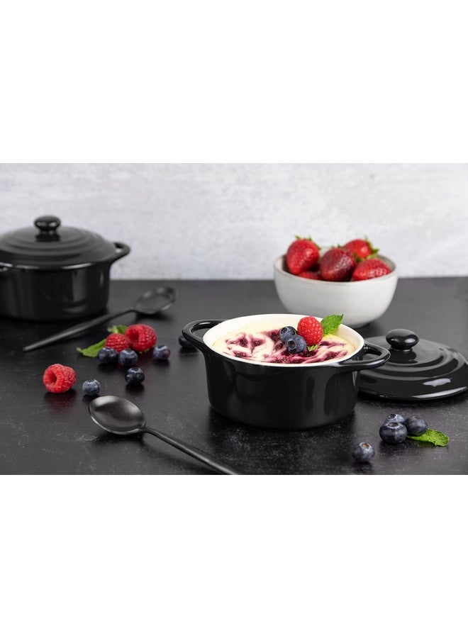 Kook Ceramic Mini Cocotte Set, Small Casserole Dishes with Lids and Handles, Individual Baking Ramekins, Oven, Microwave & Dishwasher Safe, Stoneware, 12 oz, Set of 4 (Black) - Image 4