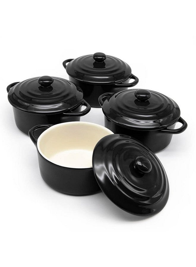 Kook Ceramic Mini Cocotte Set, Small Casserole Dishes with Lids and Handles, Individual Baking Ramekins, Oven, Microwave & Dishwasher Safe, Stoneware, 12 oz, Set of 4 (Black) - Image 1