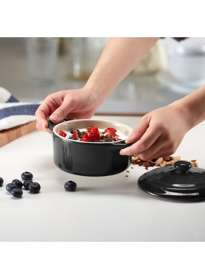 Kook Ceramic Mini Cocotte Set, Small Casserole Dishes with Lids and Handles, Individual Baking Ramekins, Oven, Microwave & Dishwasher Safe, Stoneware, 12 oz, Set of 4 (Black) - Image 2