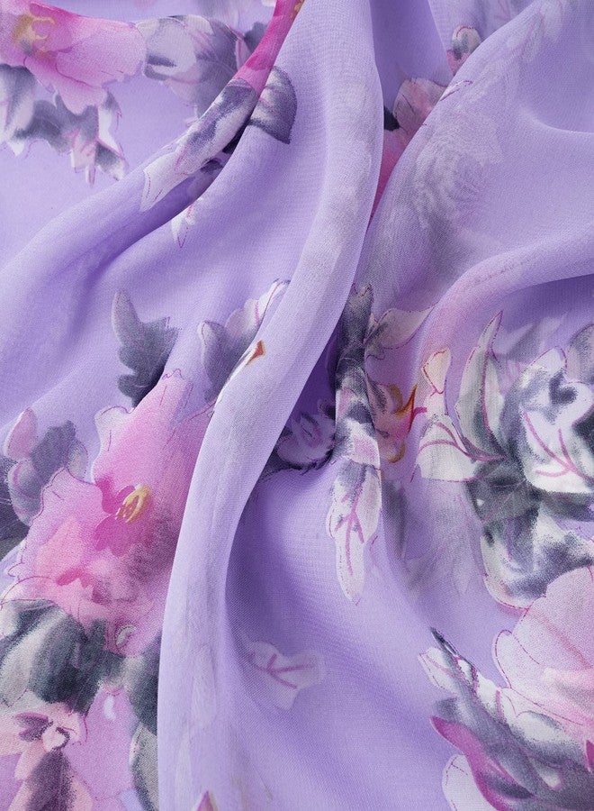 E-Clover Women Soft Floral Print Shawl Chiffon Sheer Scarf, Purple Floral-216, One size - Image 5