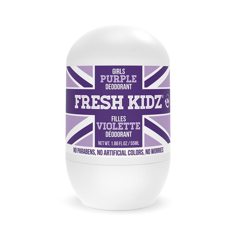 Fresh Kidz Roll On Deodorant for Kids and Teens  Baking Soda and Aluminumfree 24 Hour Protection for Sensitive Skin  Girls Purple 186 floz