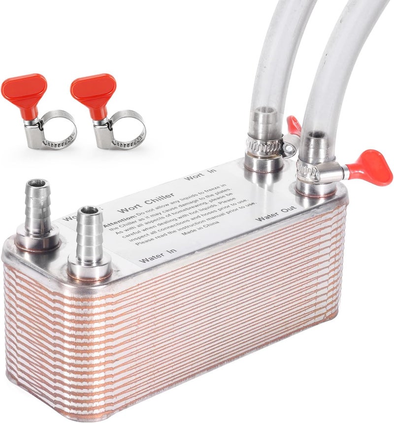 MRbrew Wort Chiller 30 Plates, 1/2 Barb Fitting Connection, Brazed Plate Copper Heat Exchanger for Homebrew, Stainless Steel 7.5" x 2.9" Plate, Hot Liquid Accelerated Cooler Quick Beer Cooling System - Image 5