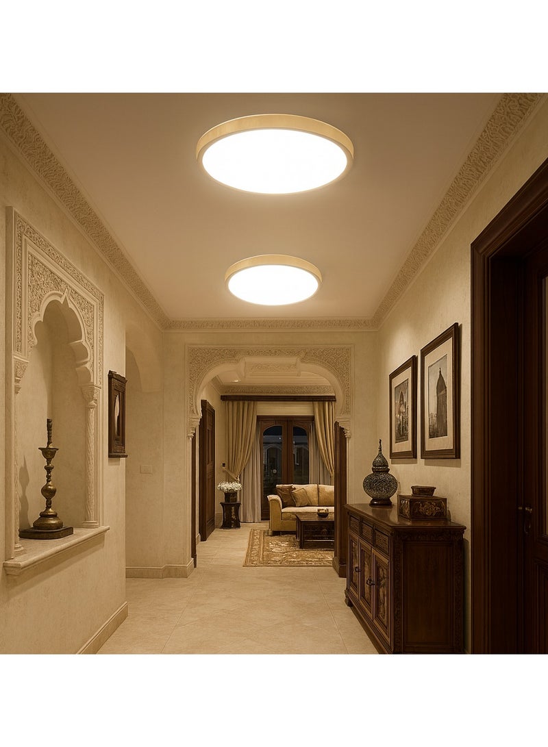 Modern Wood Grain LED Ceiling Light – 24W Ultra-Thin Round Fixture with 3 Color Modes (3000K/4000K/6000K) - Image 1