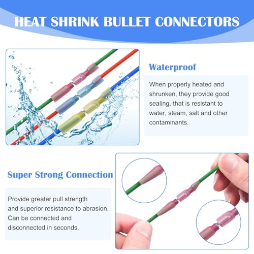 EEEkit 100pcs Heat Shrink Bullet Connectors,Female & Male Bullet Butt Crimp Terminals Assortment Kit, Waterproof Insulated Marine Automotive Electrical Crimp Connectors (12-10AWG,14-16AWG,18-22AWG) - Image 4