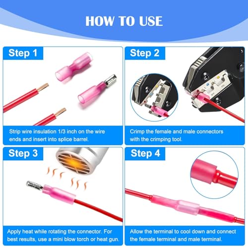 EEEkit 100pcs Heat Shrink Bullet Connectors,Female & Male Bullet Butt Crimp Terminals Assortment Kit, Waterproof Insulated Marine Automotive Electrical Crimp Connectors (12-10AWG,14-16AWG,18-22AWG) - Image 5