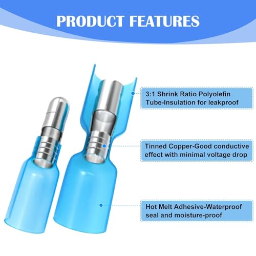 EEEkit 100pcs Heat Shrink Bullet Connectors,Female & Male Bullet Butt Crimp Terminals Assortment Kit, Waterproof Insulated Marine Automotive Electrical Crimp Connectors (12-10AWG,14-16AWG,18-22AWG) - Image 3