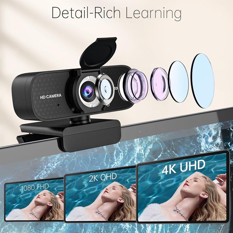 TRAUSI 1080P Full HD Webcam with Noise-Canceling Mic, Privacy Cover, Plug & Play USB Camera for Laptop/Desktop, Compatible with Zoom/Skype/Teams - Image 2
