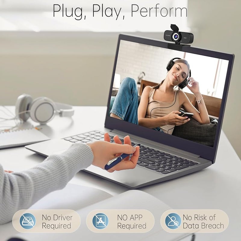 TRAUSI 1080P Full HD Webcam with Noise-Canceling Mic, Privacy Cover, Plug & Play USB Camera for Laptop/Desktop, Compatible with Zoom/Skype/Teams - Image 4