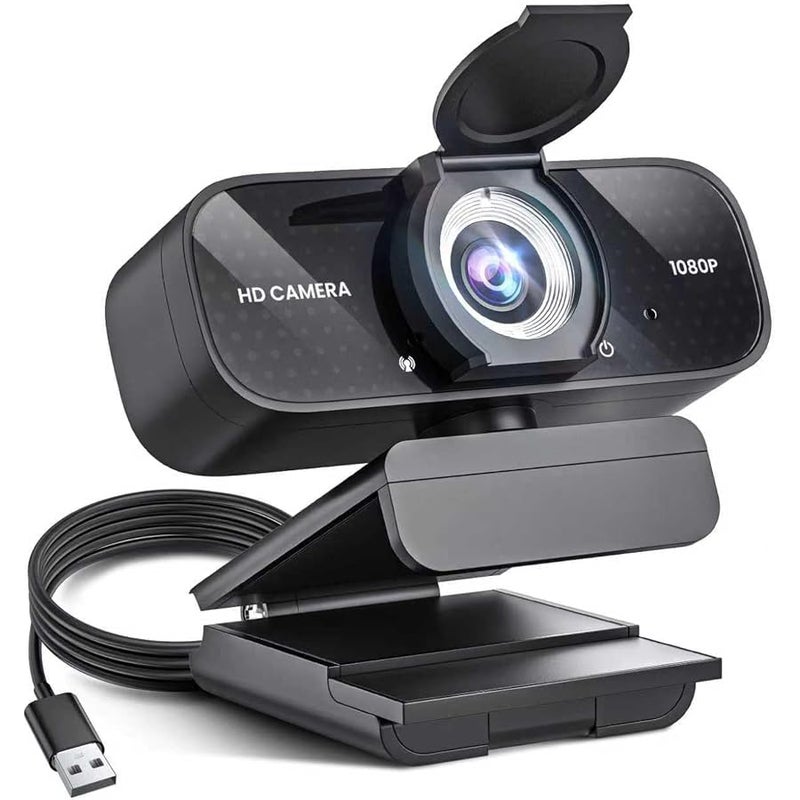 TRAUSI 1080P Full HD Webcam with Noise-Canceling Mic, Privacy Cover, Plug & Play USB Camera for Laptop/Desktop, Compatible with Zoom/Skype/Teams - Image 1