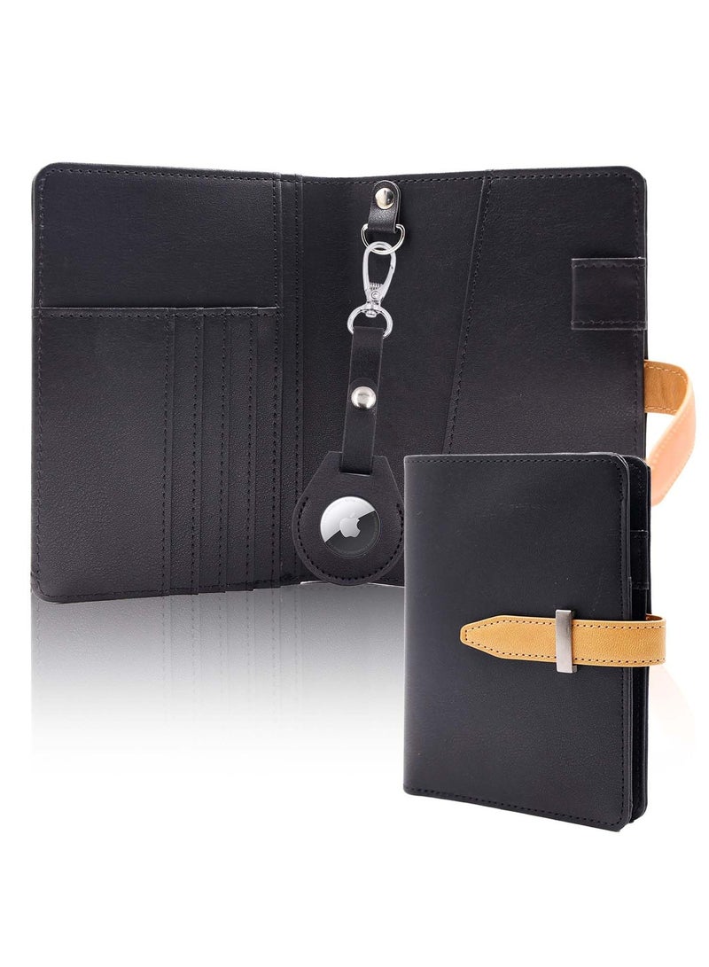 KASTWAVE Passport Holder with Airtag Slot, Airtag Passport Wallet for Men,  Mulit-Purpose RFID Blocking Slim Leather Passport Holder Case Family for Travel Anti-Lost (Black) - Image 1
