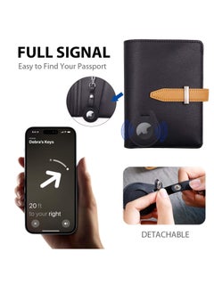 KASTWAVE Passport Holder with Airtag Slot, Airtag Passport Wallet for Men,  Mulit-Purpose RFID Blocking Slim Leather Passport Holder Case Family for Travel Anti-Lost (Black)  - Image 2