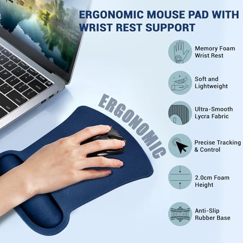 Tukzer Gel Mouse Pad| Memory Foam Cushion Mousepad with Wrist Support, Ergonomic Design| Non-Slip Rubber Base| Suitable for Gaming, Computer, Laptop, Home & Office Non-Slip Rubber Base (Dark Blue) - Image 2