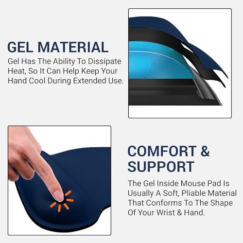 Tukzer Gel Mouse Pad| Memory Foam Cushion Mousepad with Wrist Support, Ergonomic Design| Non-Slip Rubber Base| Suitable for Gaming, Computer, Laptop, Home & Office Non-Slip Rubber Base (Dark Blue) - Image 5
