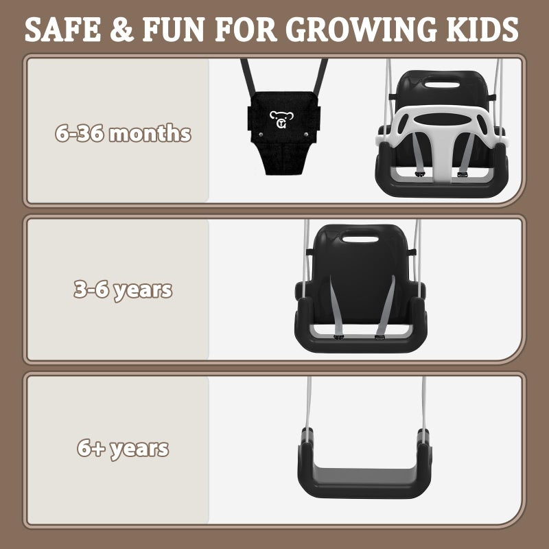 JWPEHOE 2 in 1 Toddler Swing & Baby Jumper, Foldable Baby Jumper with Soft Cushion, Foldable Indoor & Outdoor Use, Easy to Install & Store Swing Sets for Backyard Play (Black) - Image 3