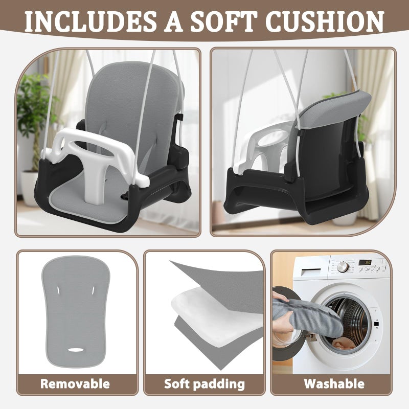 JWPEHOE 2 in 1 Toddler Swing & Baby Jumper, Foldable Baby Jumper with Soft Cushion, Foldable Indoor & Outdoor Use, Easy to Install & Store Swing Sets for Backyard Play (Black) - Image 2