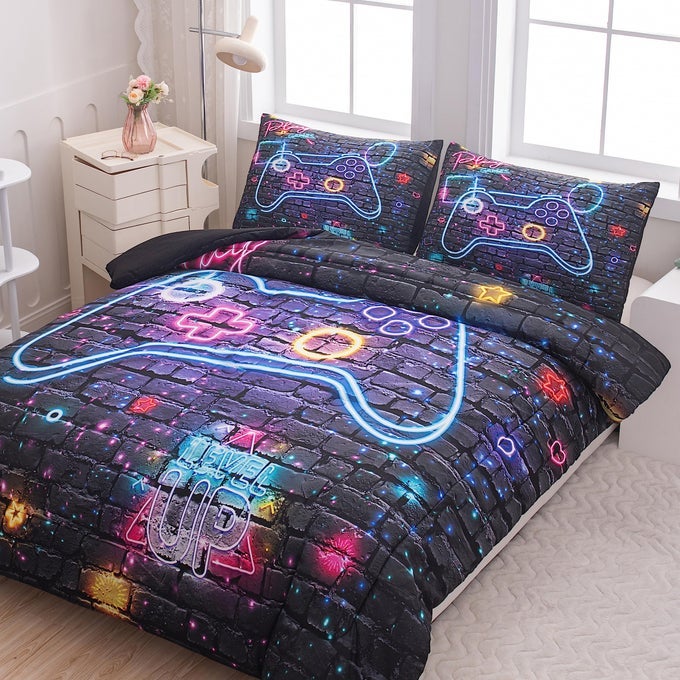 5PCS GAMING BEDDING SET TWIN SIZE COMFORTER SET FOR BOYS BOYS BEDDING SET1COMFORTER 1FLAT SHEET 1FITTED SHEET 2PILLOWCASES