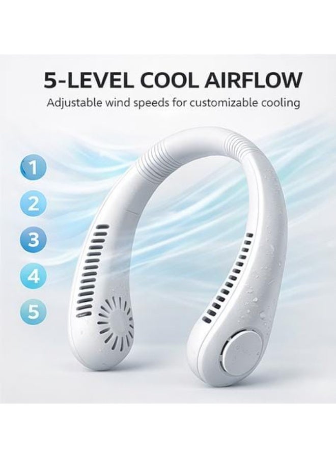 زيروسبيس مروحة رقبة بدون شفرات قابلة للشحن 5 سرعات مروحة محمولة بدون استخدام اليد تبريد شخصي USB Type C بطارية طويلة للاستخدام الخارجي والسفر - Image 3