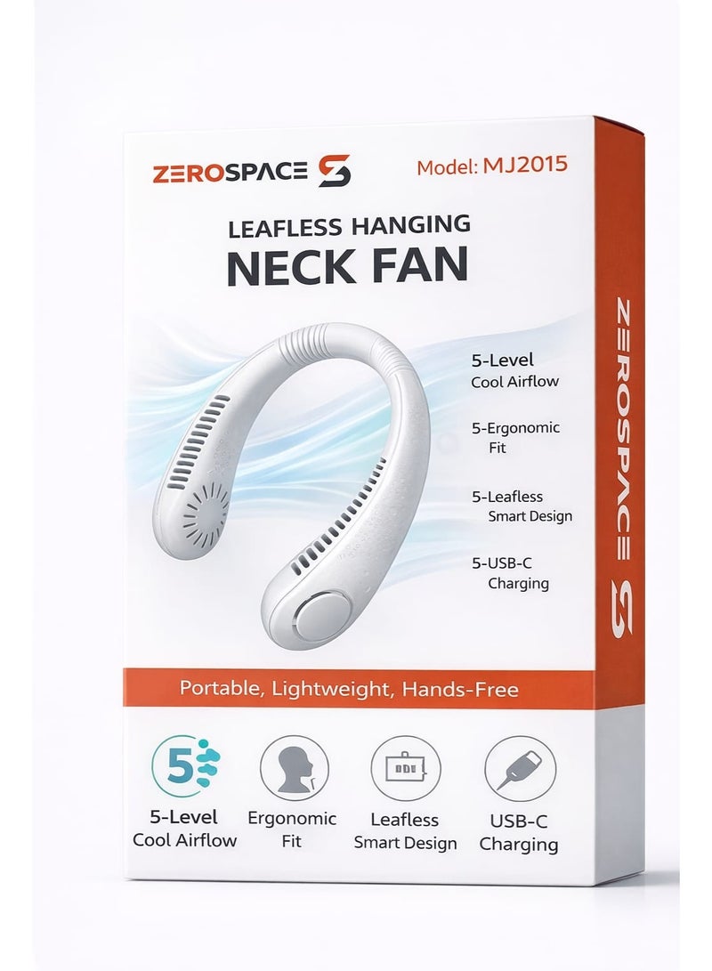زيروسبيس مروحة رقبة بدون شفرات قابلة للشحن 5 سرعات مروحة محمولة بدون استخدام اليد تبريد شخصي USB Type C بطارية طويلة للاستخدام الخارجي والسفر - Image 2