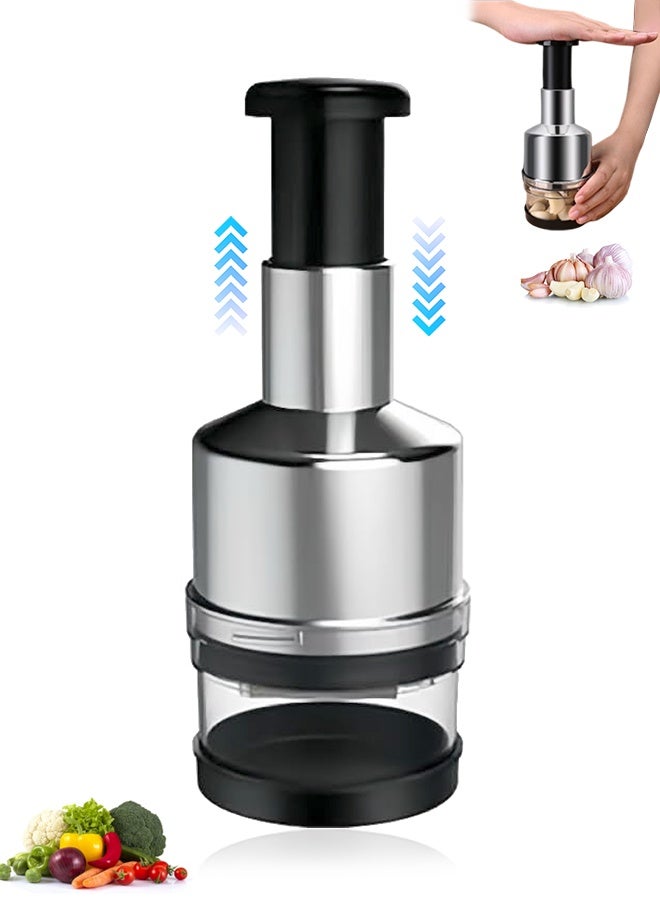 Sweet Life Manual Food Chopper, Stainless Steel Manual Onion Chopper Hand Chopper for Vegetables, Vegetable Cutter Onion Garlic Nut Choppers for Onion Garlic Vegetables Fruit Nut - Image 1