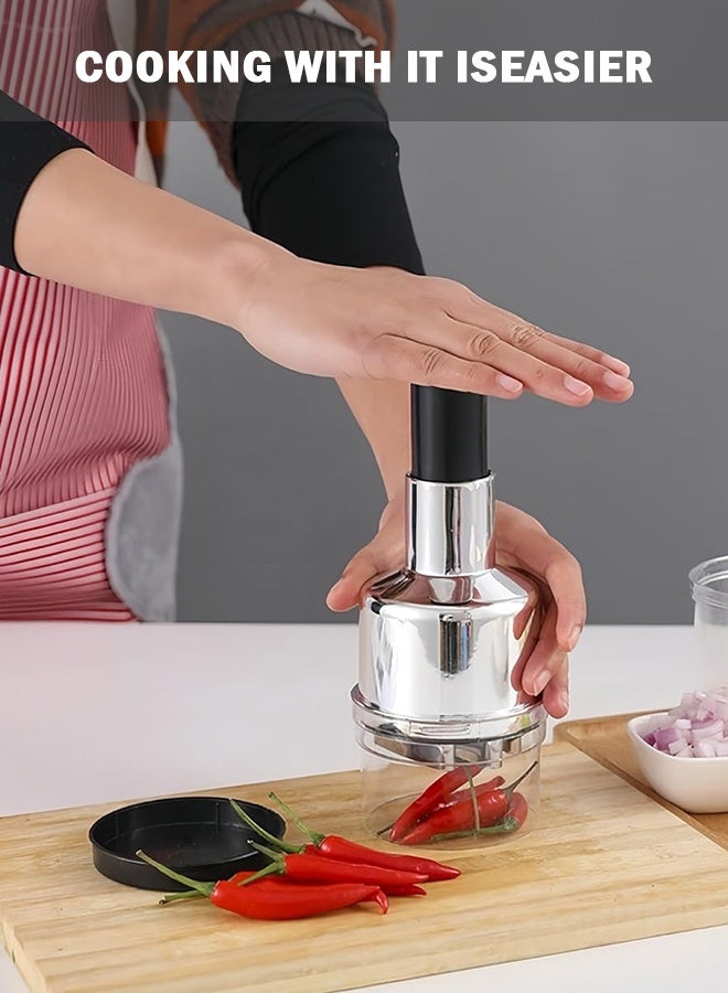 Sweet Life Manual Food Chopper, Stainless Steel Manual Onion Chopper Hand Chopper for Vegetables, Vegetable Cutter Onion Garlic Nut Choppers for Onion Garlic Vegetables Fruit Nut - Image 4