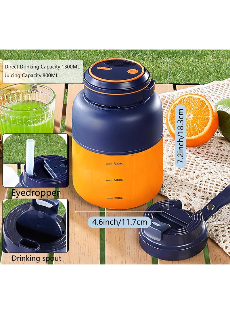 NANAO Portable Smoothie Blender, 1300ml Personal Mixer Juicer Machine for Shakes, Rechargeable Juice Maker for Ice & Frozen Fruits with Clip & Straw, Travel Blenders with Strap (Blue) - Image 2