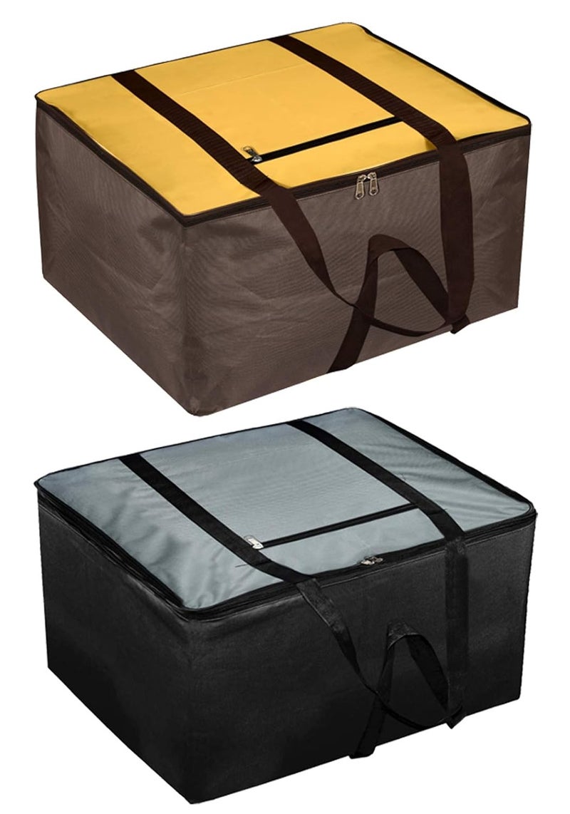 Kuber Industries Small Size Lightweight Foldable Rexine Jumbo Underbed Storage Bag With Zipper And Handle Yellow GreyPack of 2 - Image 1
