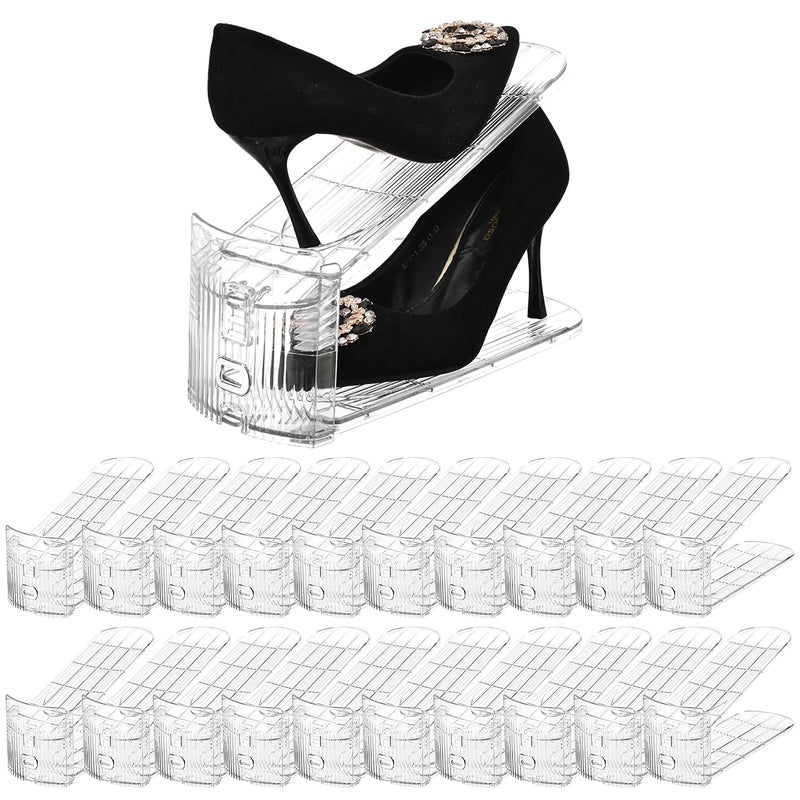 beehomay Shoe Slots Organizerï¼Œ20 Pack Clear Shoe Stackers for a Pair of Shoes,Adjustable Shoe Rack with Three Levelsï¼ŒShoe Storage Shoe Space Saver - Image 1